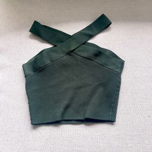 Babaton Sculpt Knit Criss Cross Cropped Tank Green Medium